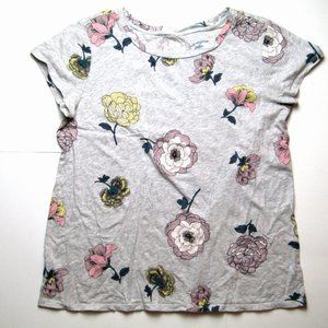 Ann Taylor LOFT Vintage Soft Medium M Gray Flower Print Women's Top T-Shirt READ